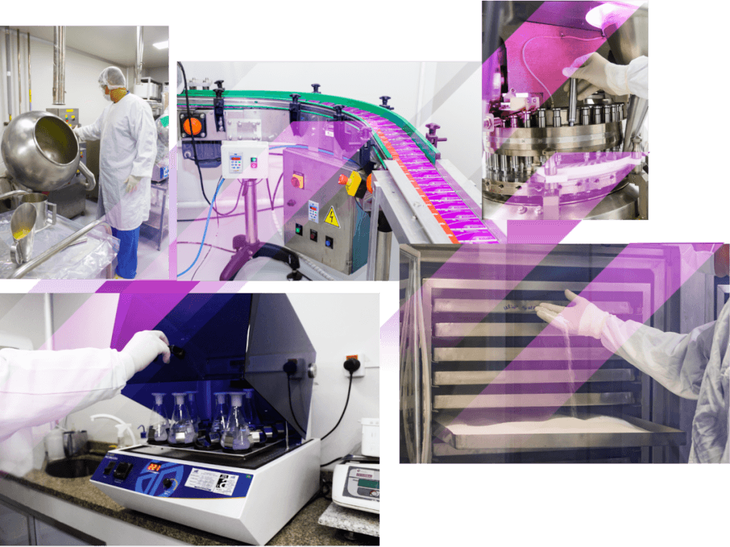 Composição de imagens do laboratório e linha produtiva.